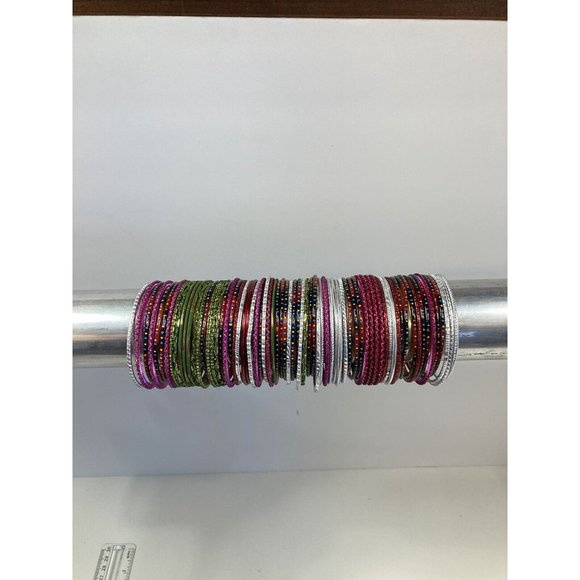 Vintage Multi colored Womens Bangle Bracelets from India 70 Units size small - Picture 2 of 9